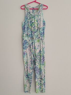 Lilly Pulitzer Vala Tropical Aqua Purple Jumpsuit Koalafications  M (6-7)